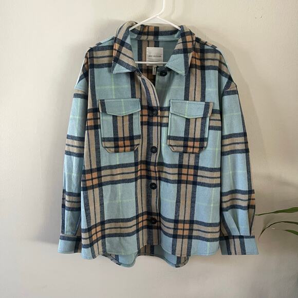 Avec Les Filles Plaid Shacket Womens Large Blue Normcore Cabincore Anthropologie - Picture 1 of 6